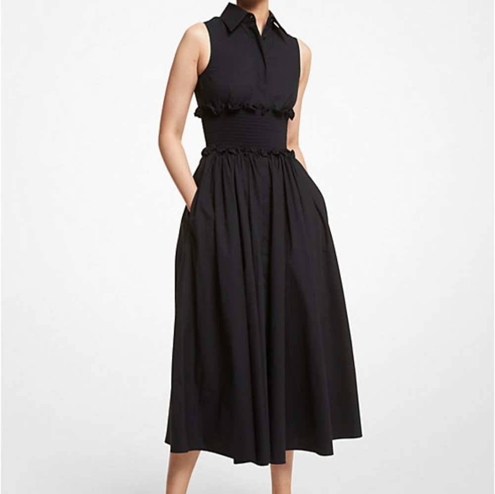 Michael Kors Collection Organic Cotton Poplin Smocked Shirtdress Size 2